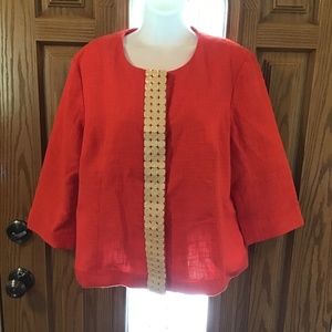 💚3/$25 Coldwater Creek 12P orange dress jacket with white shell buttons accents
